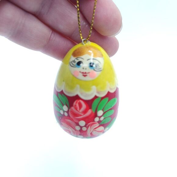 Vintage Easter Egg Wood Ornament Hand Painted Ukrainian Artist - Picture 5 of 9